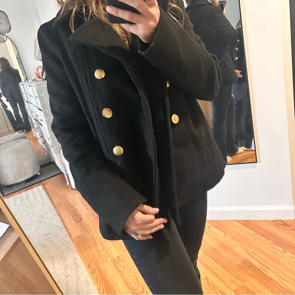 Marc Jacobs Black Coat with Gold military vintage style gold buttons s 2 - Picture 9 of 12